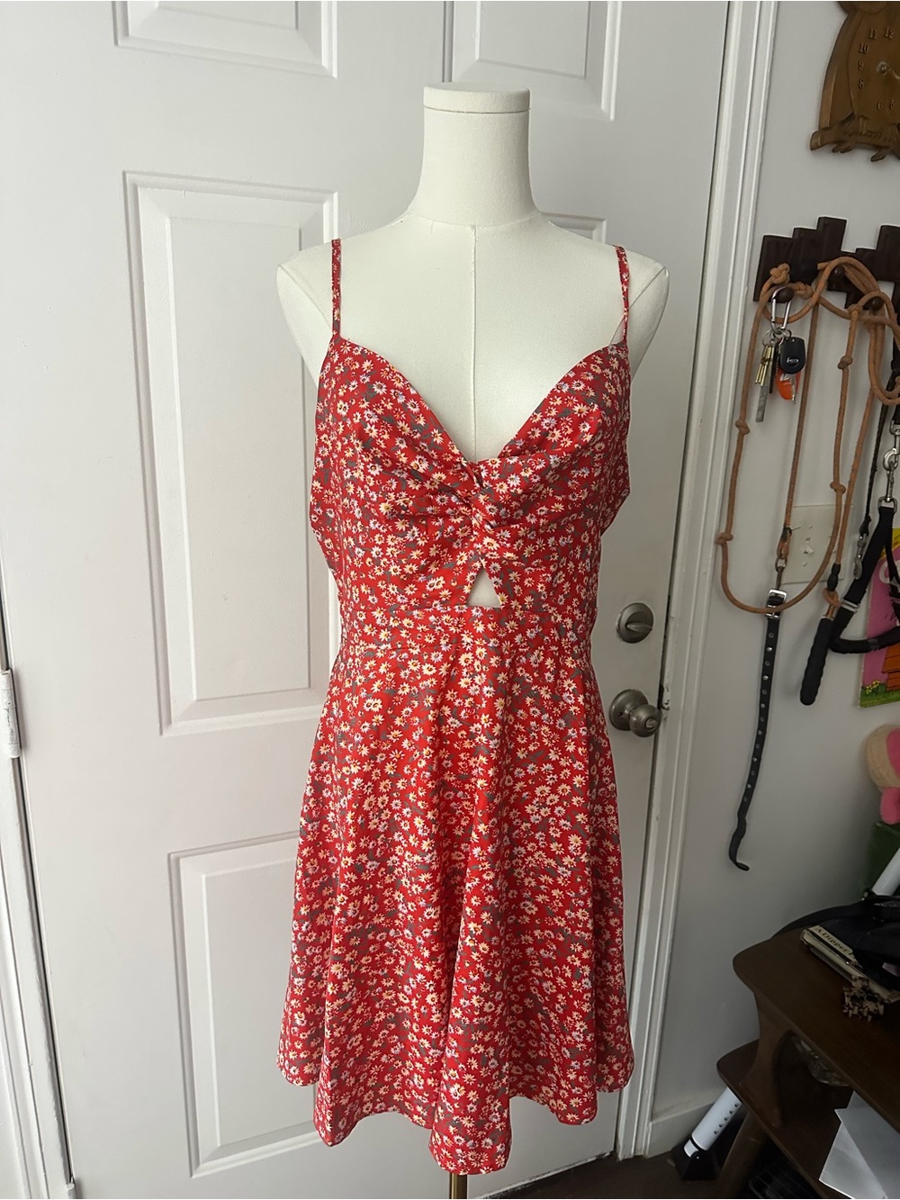 SHEIN Red Floral Tie-Front Mini Dress